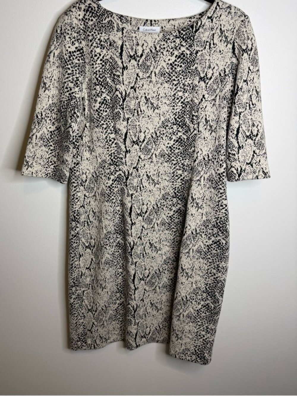 Calvin Klein Black and Cream Snake-Print Midi Dress size 14